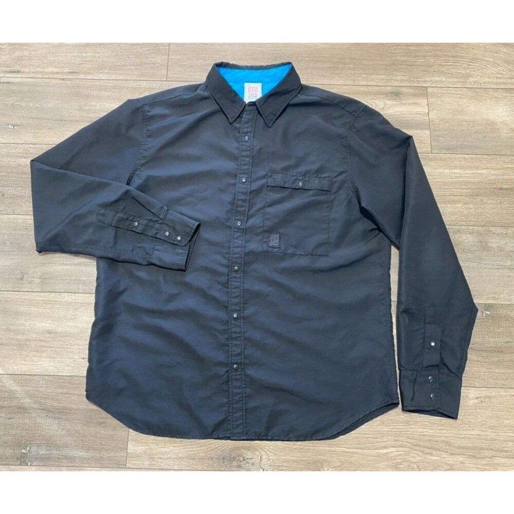 Topo Designs Snap Tech Shirt Mens XL Black Ripstop Outdoor Hiking Long Sleeve